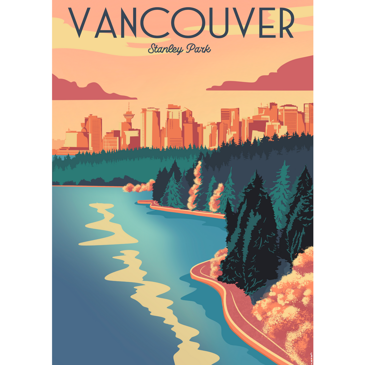 In-box Travel Poster Design - Villager Puzzles | Vancouver Sunset Skyline Puzzle