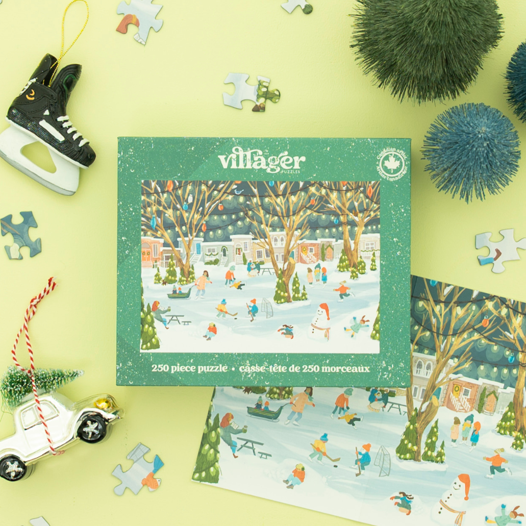 Neighbourhood Rink | 250 Piece Puzzle | Kids & Adults | Designed in Canada by Julie Pantoja