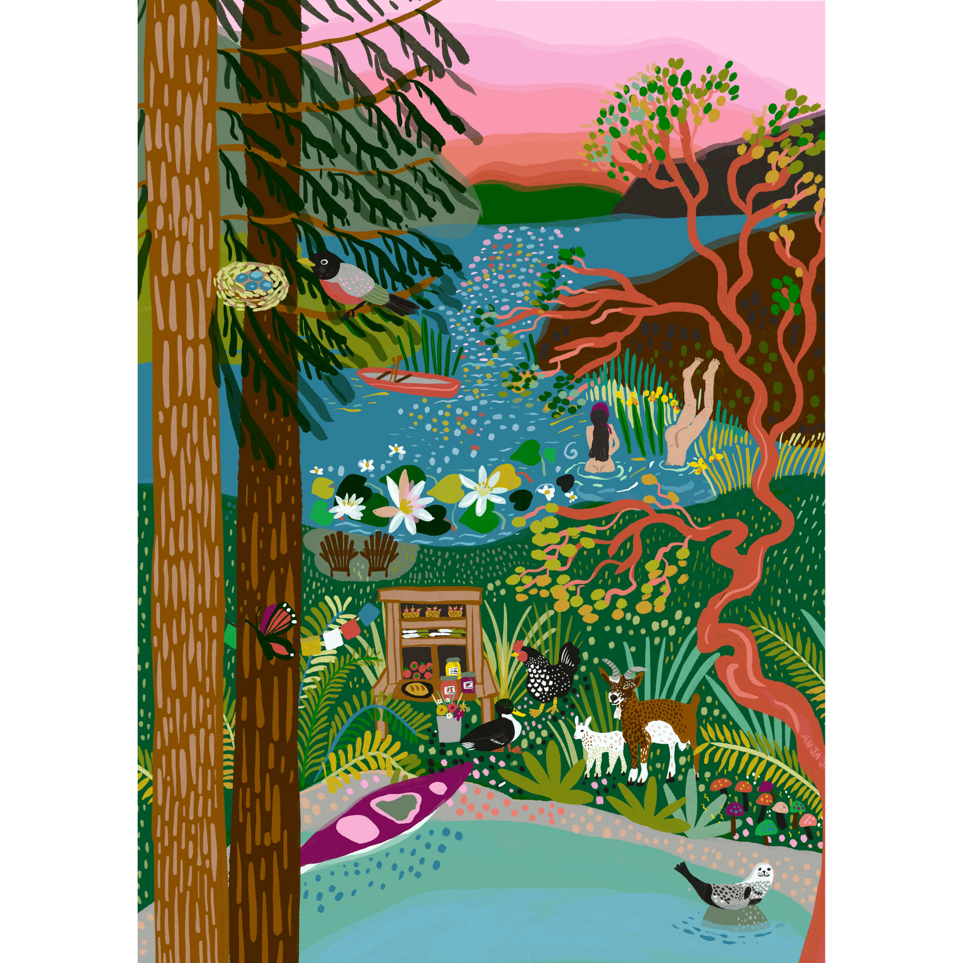 Full size image of Villager Puzzle | Salt Spring Island Swim designed by Anja Jane of Bowen Island BC Canada