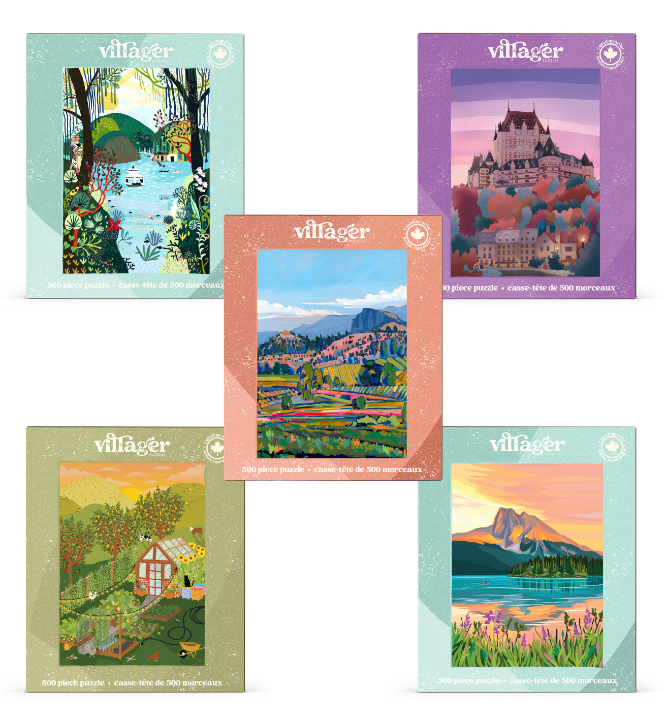 I-Love-500-Piece-Puzzles Bundle Fall | Five Puzzles for Adults | Designed in Canada by Women Artists