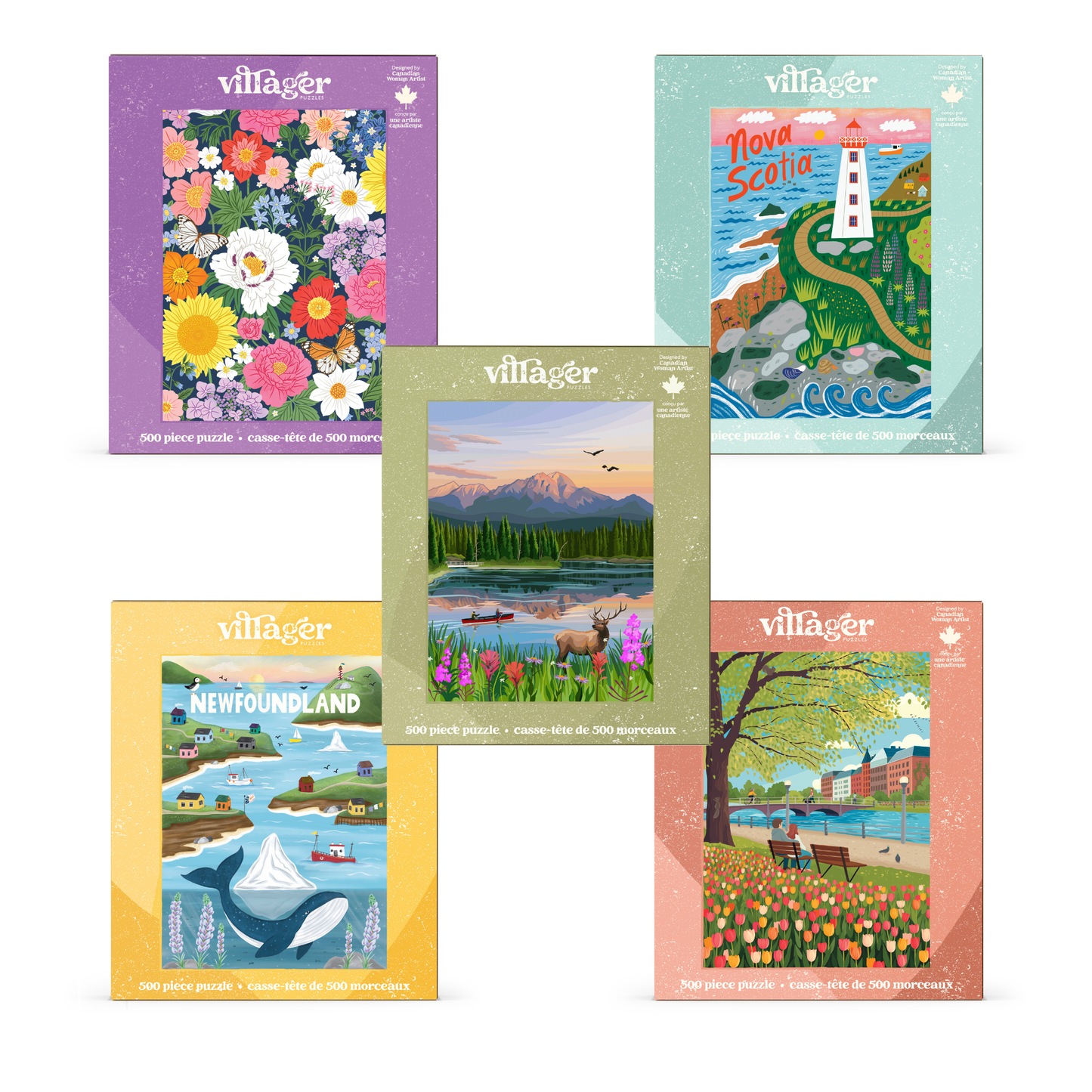 I-Love-500-Piece-Puzzles Bundle | Five Puzzles for Adults | Designed in Canada by Women Artists