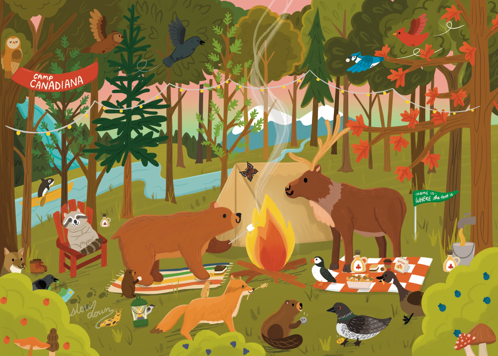 Camp Canadiana | 250 Piece Puzzle | Kids & Adults | Designed in Canada by Emily Kuang