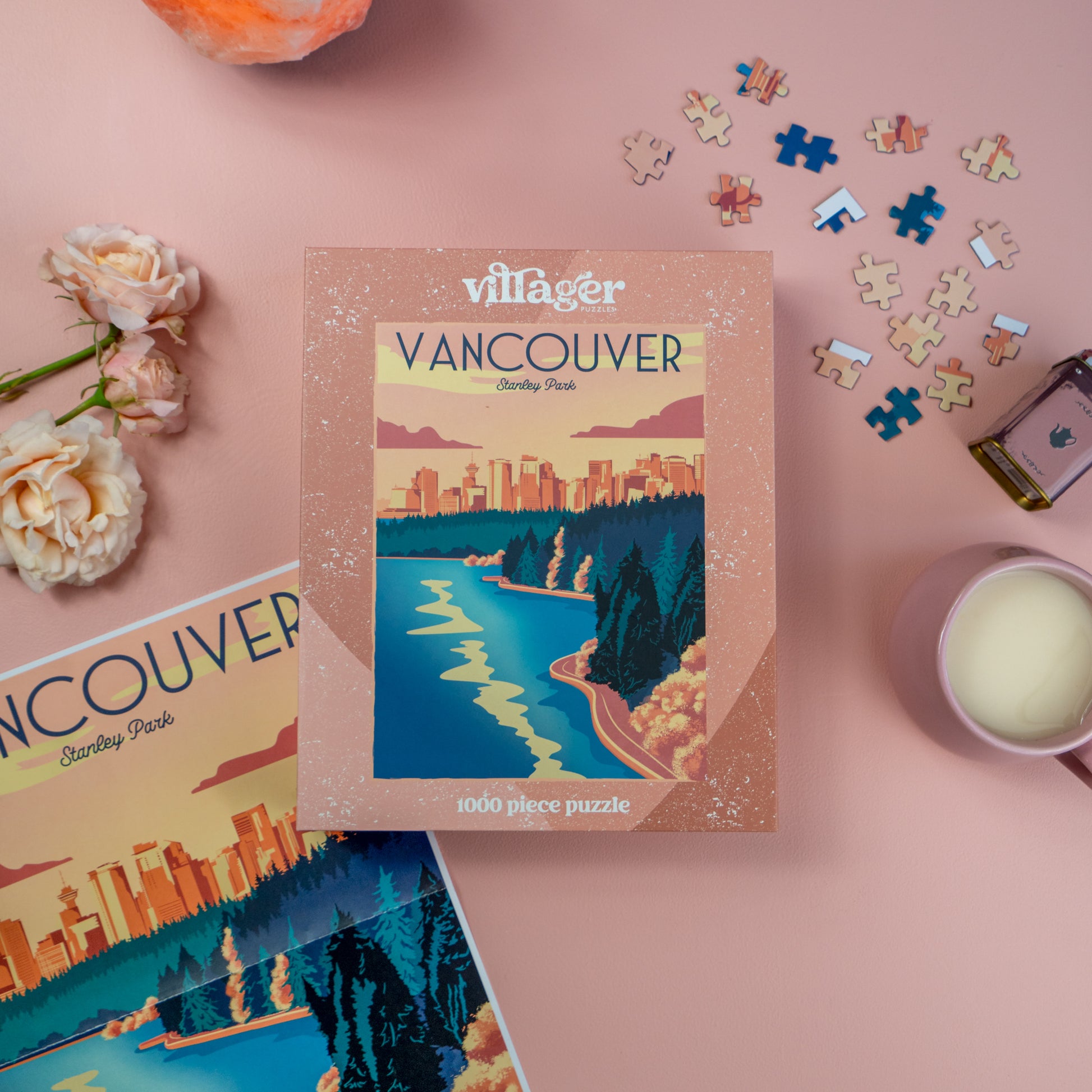 Lifestyle image of Villager Puzzles | Vancouver Sunset Skyline Jigsaw Puzzle - 1000 Perfect-fit Pieces