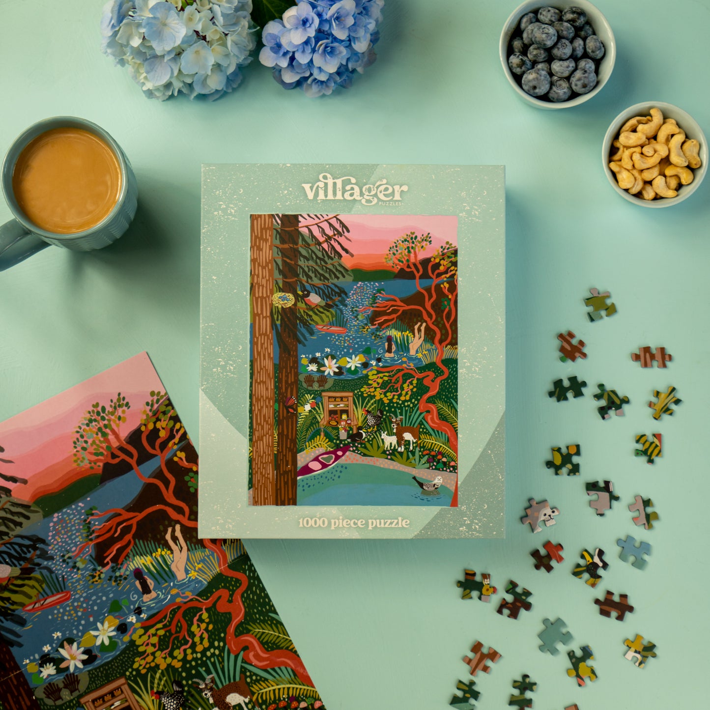 Lifestyle image of Villager Puzzles Salt Spring Island | 1000-piece jigsaw puzzle featuring Salt Spring Island's scenic landscape designed by Anja Jane