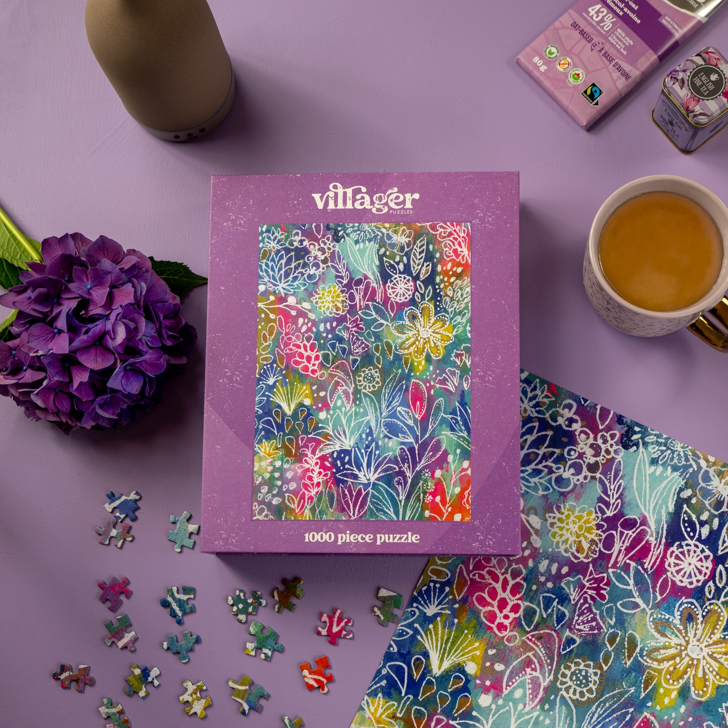 Lifestyle image of Villager Puzzle | 1000-piece Vibrant Floral jigsaw puzzle designed by Aruba Mahmud