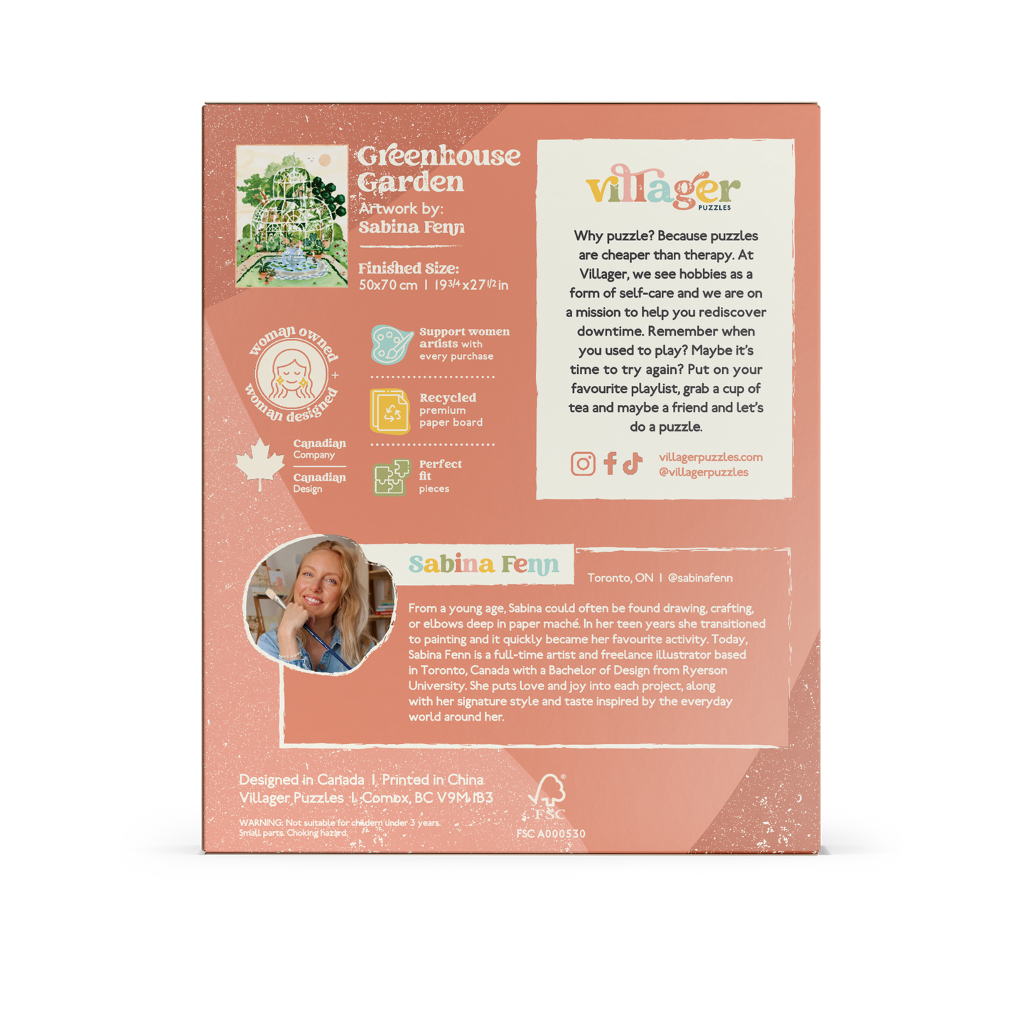 Back box image of Villager Puzzle | Greenhouse Garden designed by Sabina Fenn of Toronto ON Canada
