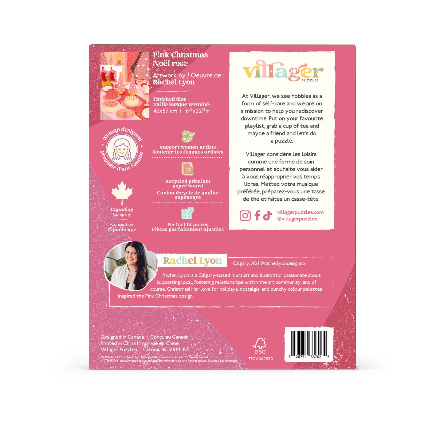 Pink Christmas | 500-Piece Puzzle for Adults | Designed in Canada by Rachel Lyon